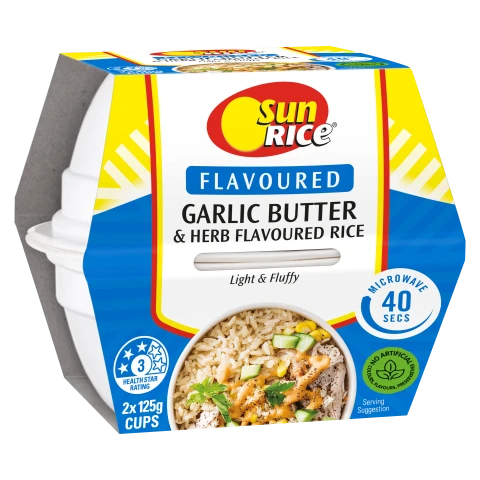 SunRice Microwave Garlic Butter & Herb Flavoured Rice Cups