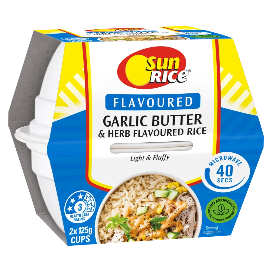 SunRice Microwave Garlic Butter & Herb Flavoured Rice Cups